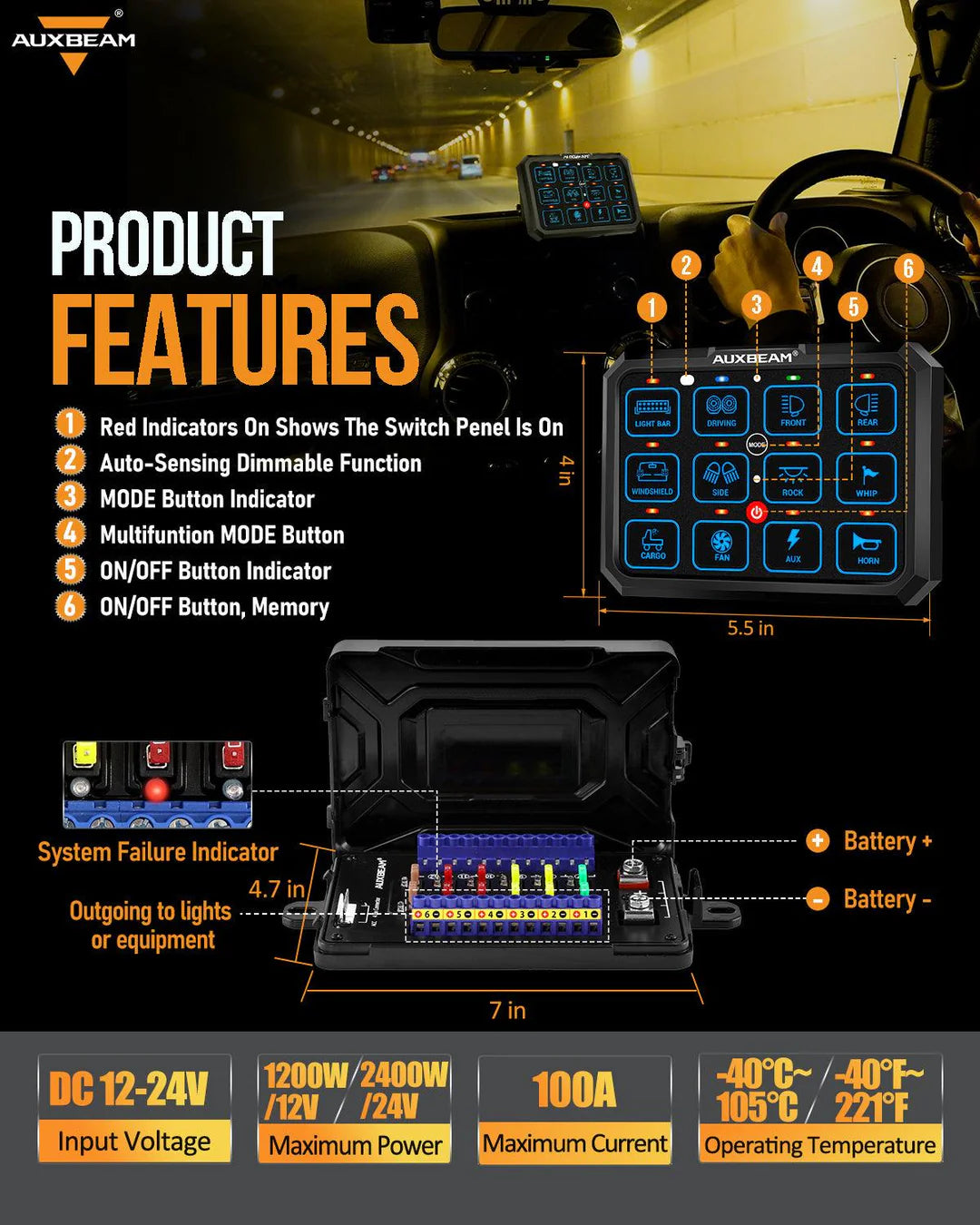 RGB SERIES 12 GANG (RB120) RGB SWITCH PANEL, TOGGLE/ MOMENTARY/ PULSED MODE SUPPORTED (TWO - SIDED OUTLET) - SLBSTORE