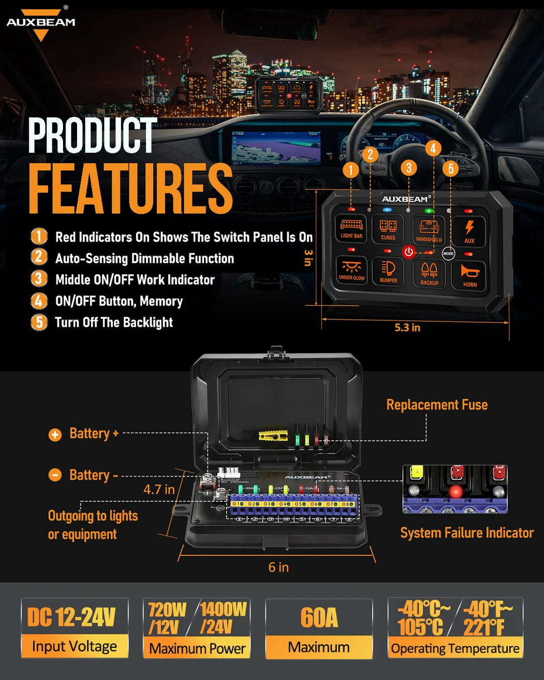 RGB SERIES 8 GANG (RA80 XL) SWITCH PANEL, LARGER SIZE, TOGGLE/ MOMENTARY/ PULSED MODE SUPPORTED - SLBSTORE