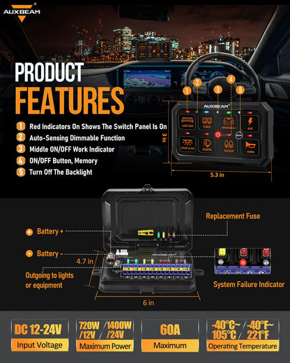 RGB SERIES 8 GANG (RA80 XL) SWITCH PANEL, LARGER SIZE, TOGGLE/ MOMENTARY/ PULSED MODE SUPPORTED - SLBSTORE