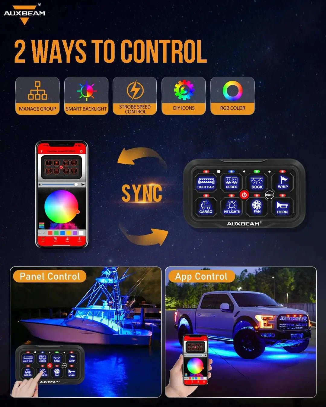 AR - 800 RGB Switch Panel with APP, Toggle/ Momentary/ Pulsed Mode Supported(One - Sided Outlet) - SLBSTORE
