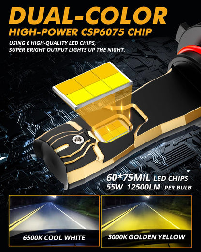 AUXBEAM HIGH POWER & BRIGHTNESS GX BI-COLOR SERIES 25000LM 110W LED HEADLIGHTS DUAL COLOR SWITCHBACK - SLBSTORE