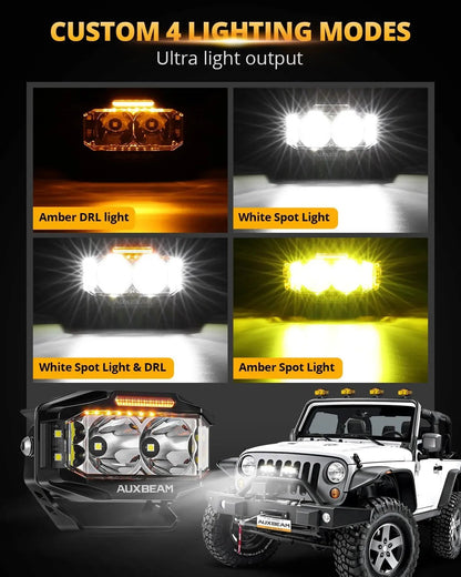 Auxbeam V - MAX Series Led Pods Lights with Amber Covers - SLBSTORE