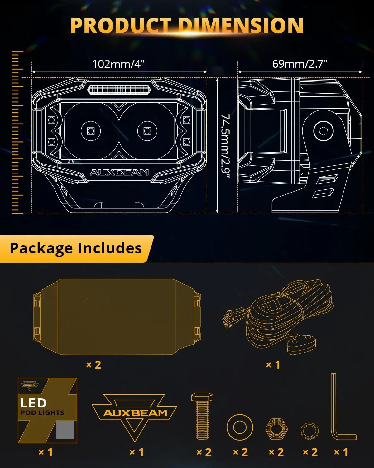 Auxbeam V - MAX Series Led Pods Lights with Amber Covers - SLBSTORE