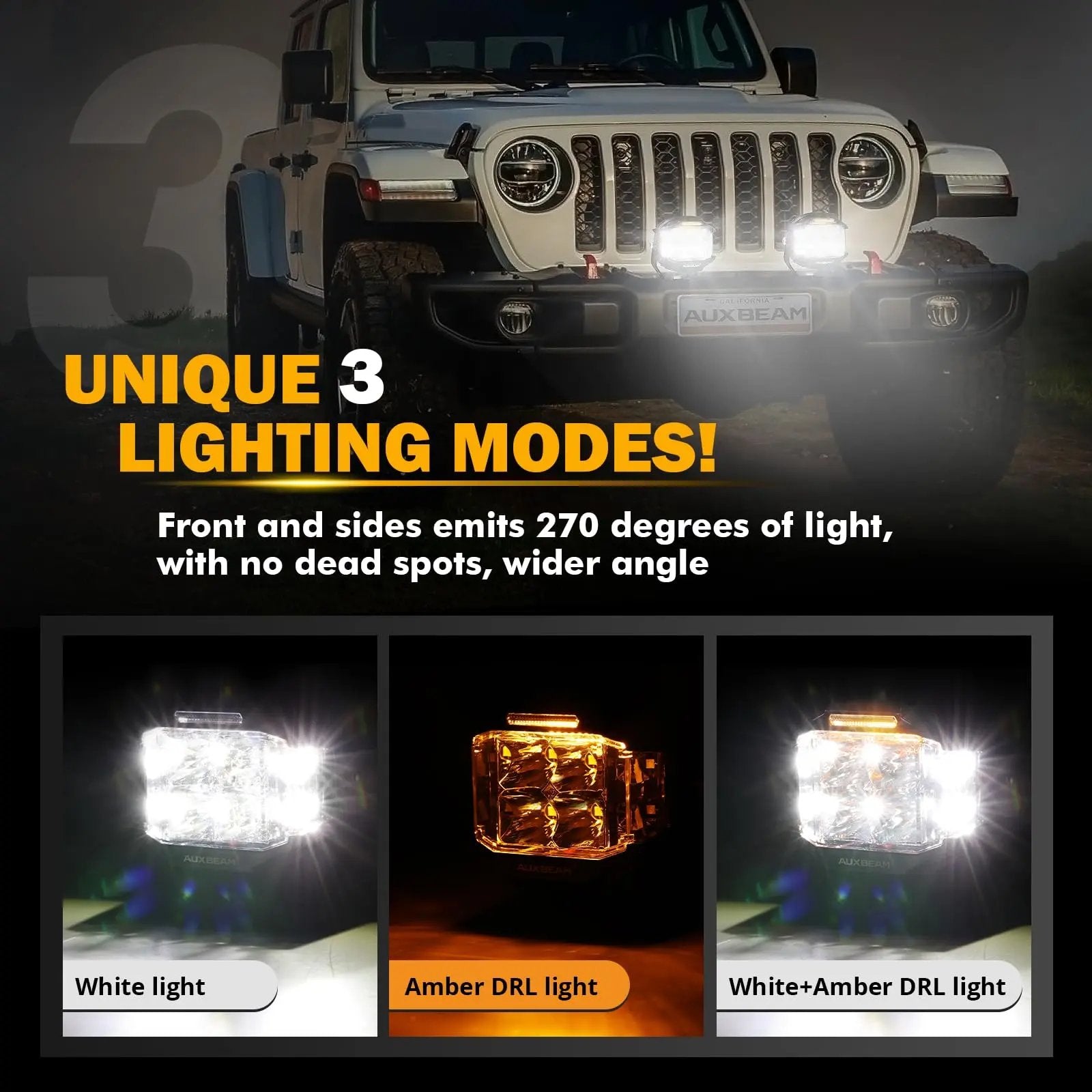 Auxbeam V - MAX Series Led Pods Lights with Amber Covers - SLBSTORE