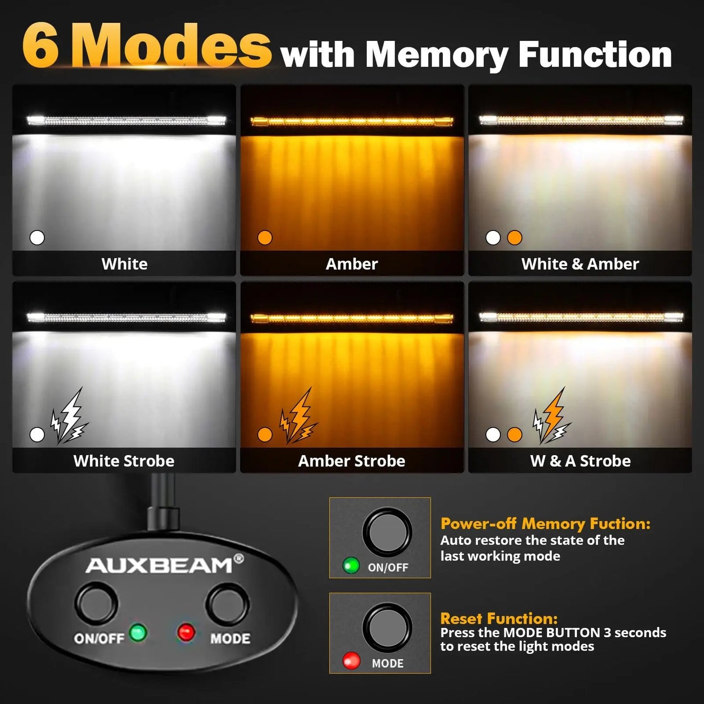 Auxbeam 6 MODES SERIES WHITE&AMBER LED LIGHT BARS 3 INCH/4INCH/7INCH/12INCH/20INCH/22 INCH/30 INCH/42 INCH/50 INCH - SLBSTORE