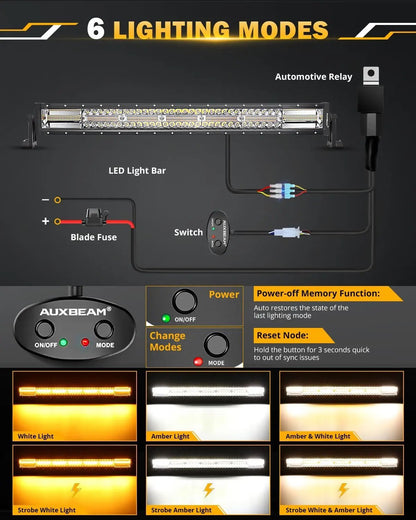 Auxbeam 6 MODES SERIES WHITE&AMBER LED LIGHT BARS 3 INCH/4INCH/7INCH/12INCH/20INCH/22 INCH/30 INCH/42 INCH/50 INCH - SLBSTORE
