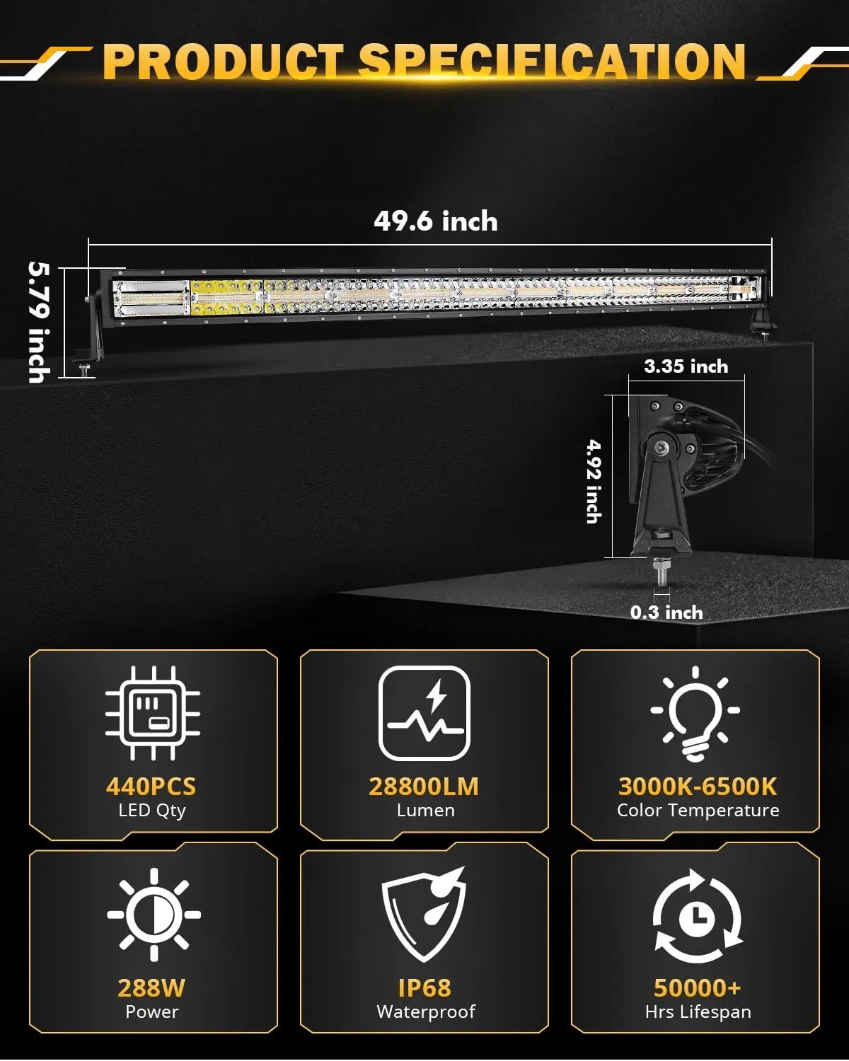 Auxbeam 6 MODES SERIES WHITE&AMBER LED LIGHT BARS 3 INCH/4INCH/7INCH/12INCH/20INCH/22 INCH/30 INCH/42 INCH/50 INCH - SLBSTORE