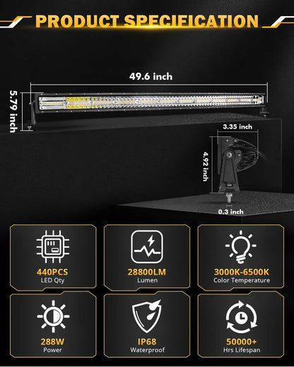 Auxbeam 6 MODES SERIES WHITE&AMBER LED LIGHT BARS 3 INCH/4INCH/7INCH/12INCH/20INCH/22 INCH/30 INCH/42 INCH/50 INCH - SLBSTORE