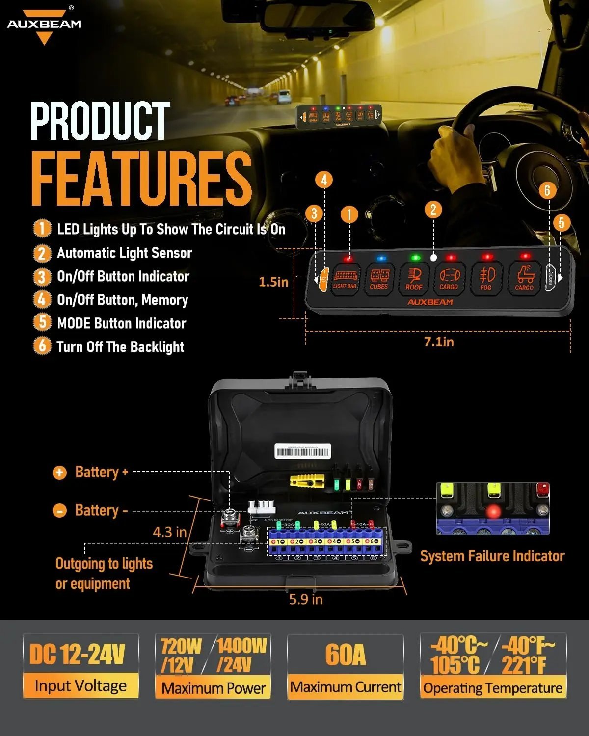 AS - R40/60/80 RGB SLIM SWITCH PANEL TOGGLE/ MOMENTARY/ PULSED MODE SUPPORTED(ONE - SIDED OUTLET) - SLBSTORE