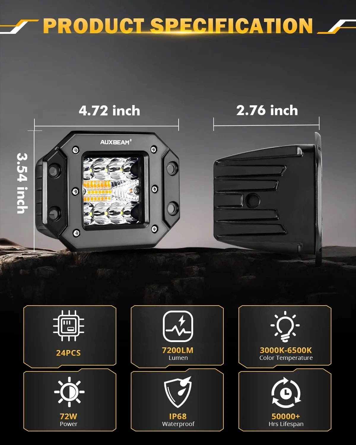 Auxbeam 6 MODES SERIES WHITE&AMBER LED LIGHT BARS 3 INCH/4INCH/7INCH/12INCH/20INCH/22 INCH/30 INCH/42 INCH/50 INCH - SLBSTORE