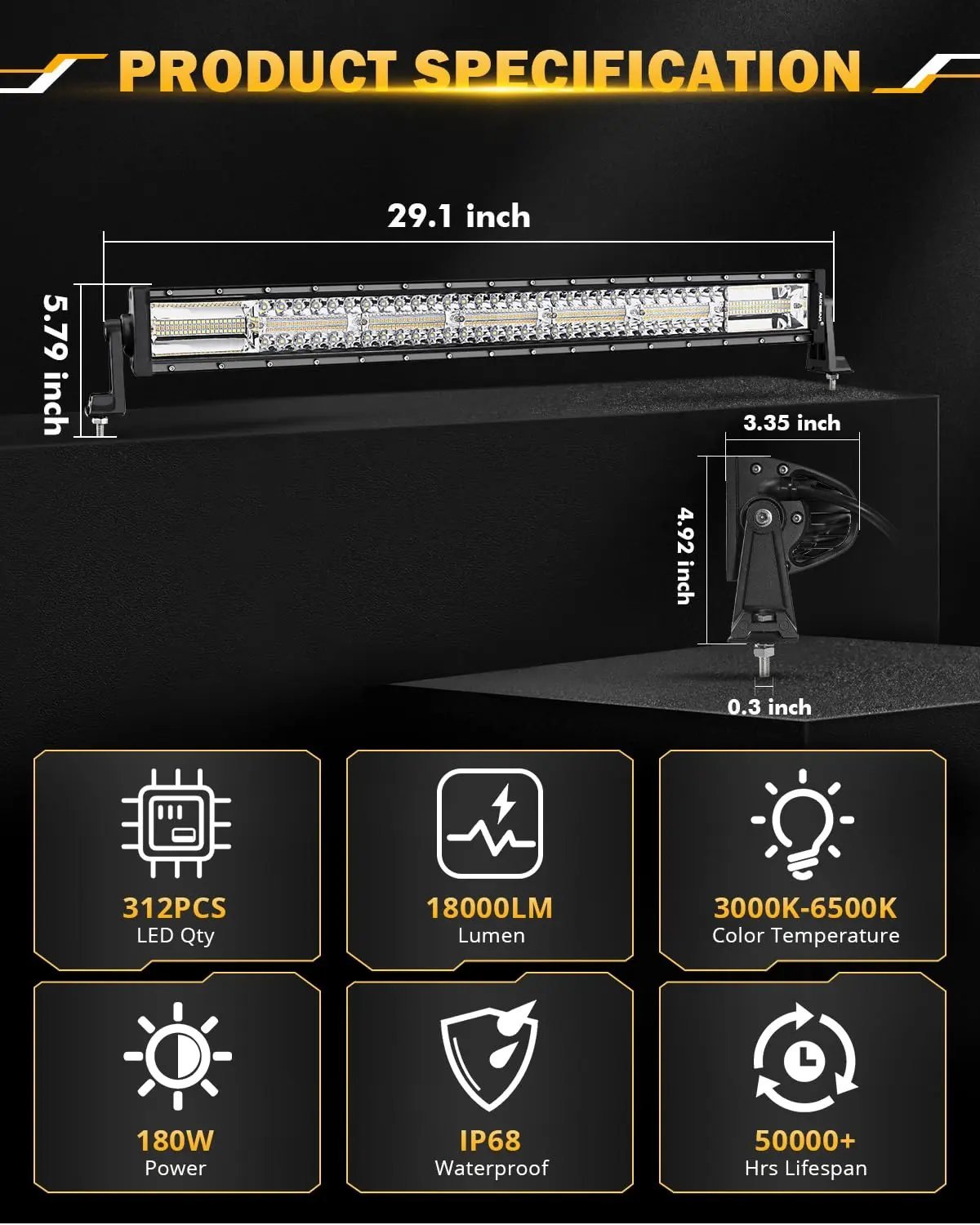 Auxbeam 6 MODES SERIES WHITE&AMBER LED LIGHT BARS 3 INCH/4INCH/7INCH/12INCH/20INCH/22 INCH/30 INCH/42 INCH/50 INCH - SLBSTORE