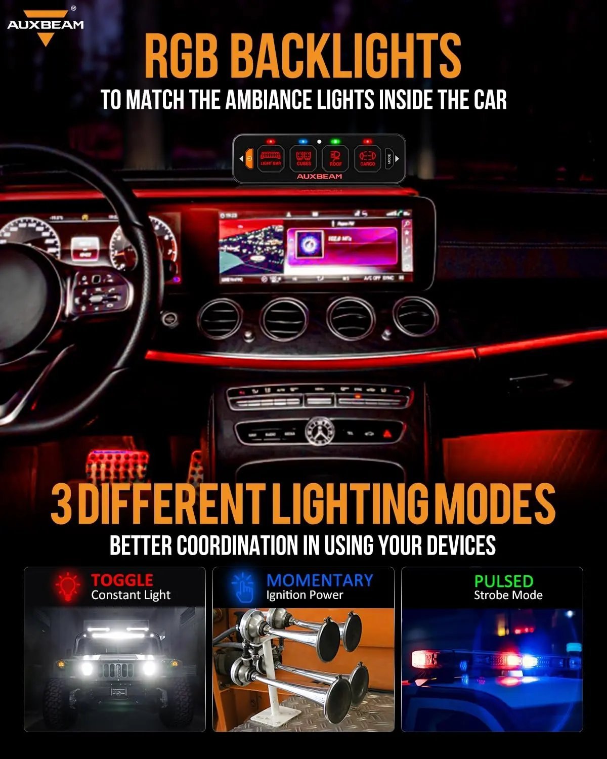 AS - R40/60/80 RGB SLIM SWITCH PANEL TOGGLE/ MOMENTARY/ PULSED MODE SUPPORTED(ONE - SIDED OUTLET) - SLBSTORE