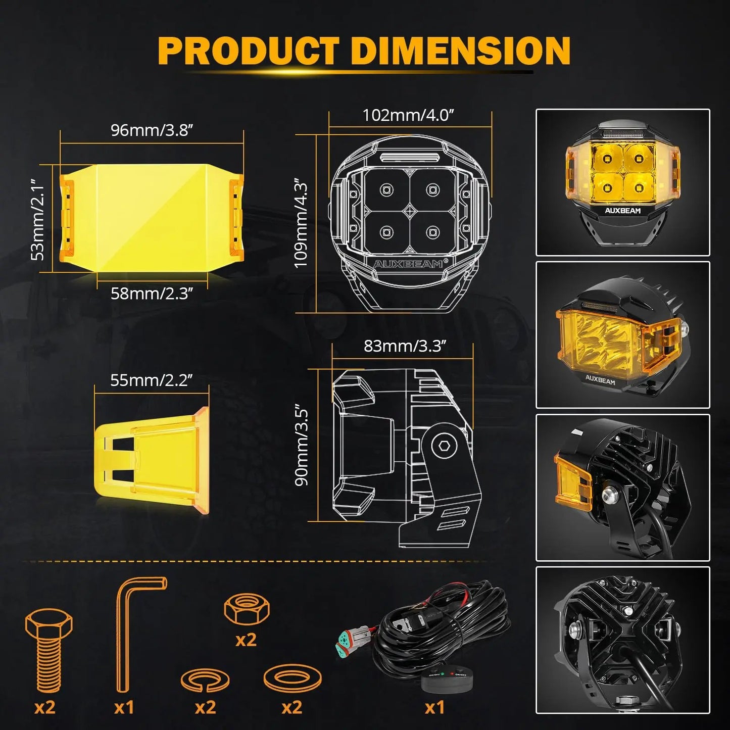 Auxbeam V - MAX Series Led Pods Lights with Amber Covers - SLBSTORE