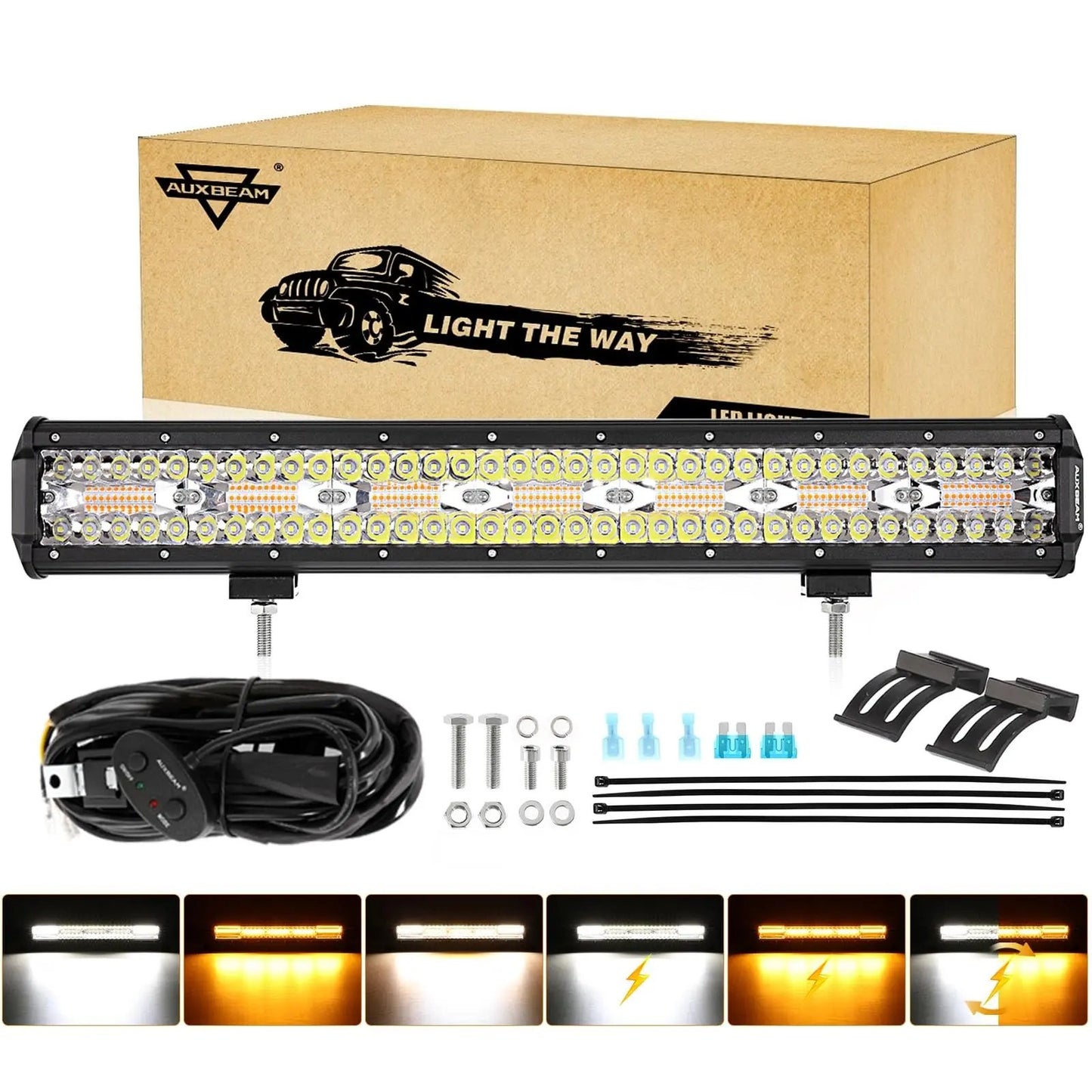Auxbeam 6 MODES SERIES WHITE&AMBER LED LIGHT BARS 3 INCH/4INCH/7INCH/12INCH/20INCH/22 INCH/30 INCH/42 INCH/50 INCH - SLBSTORE