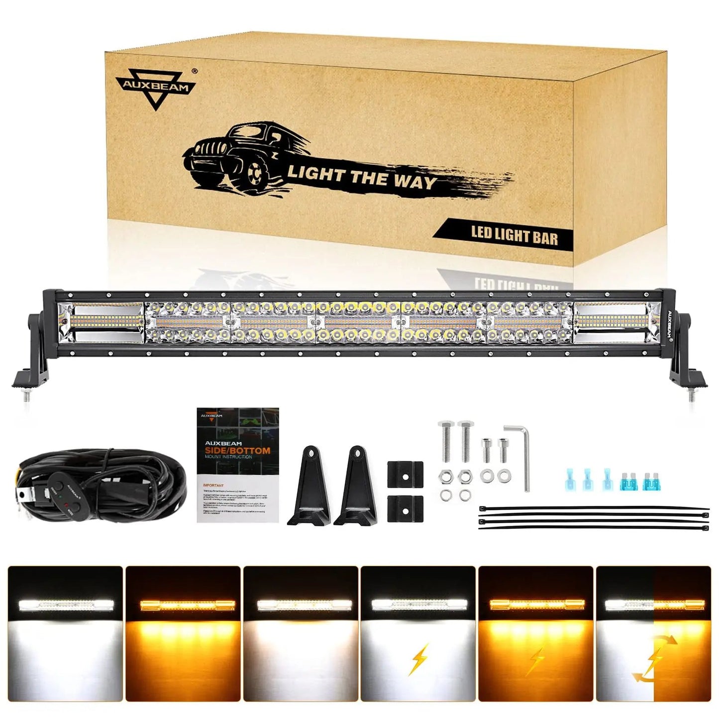 Auxbeam 6 MODES SERIES WHITE&AMBER LED LIGHT BARS 3 INCH/4INCH/7INCH/12INCH/20INCH/22 INCH/30 INCH/42 INCH/50 INCH - SLBSTORE