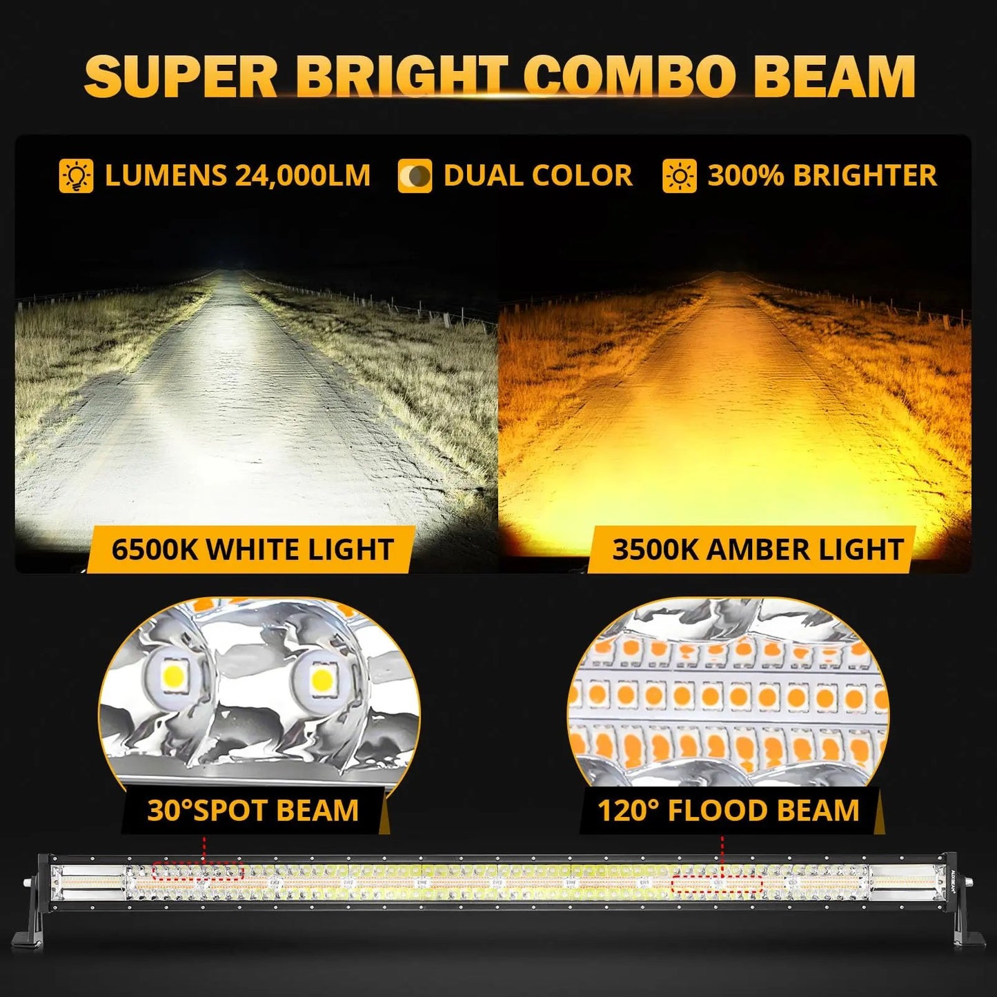 Auxbeam 6 MODES SERIES WHITE&AMBER LED LIGHT BARS 3 INCH/4INCH/7INCH/12INCH/20INCH/22 INCH/30 INCH/42 INCH/50 INCH - SLBSTORE