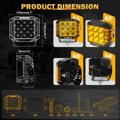 Auxbeam V - MAX Series Led Pods Lights with Amber Covers - SLBSTORE