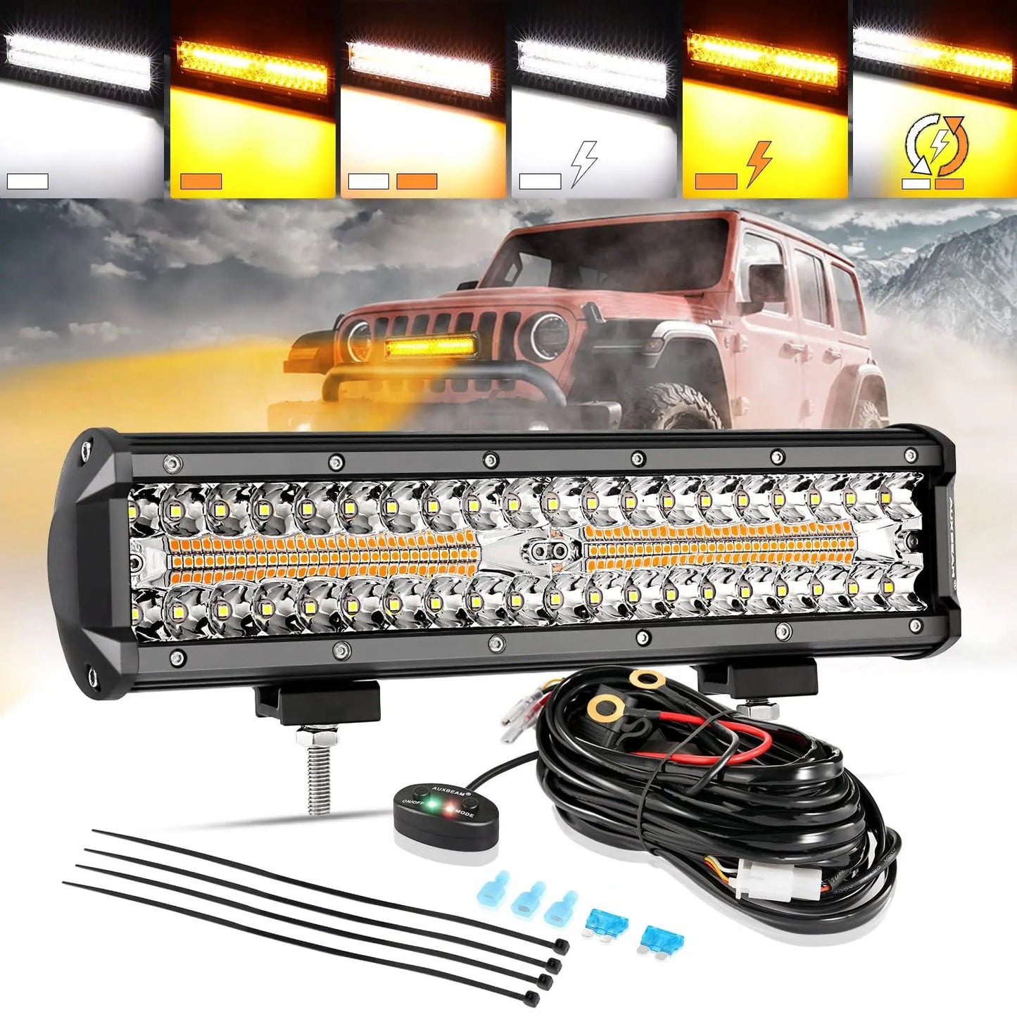 Auxbeam 6 MODES SERIES WHITE&AMBER LED LIGHT BARS 3 INCH/4INCH/7INCH/12INCH/20INCH/22 INCH/30 INCH/42 INCH/50 INCH - SLBSTORE