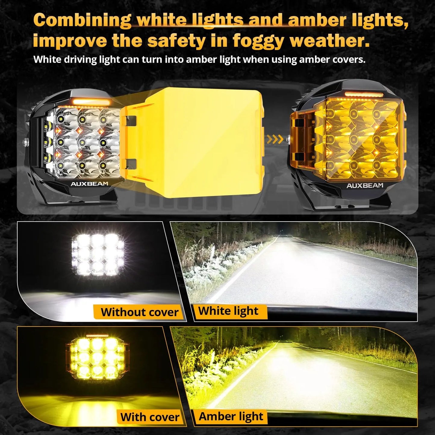 Auxbeam V - MAX Series Led Pods Lights with Amber Covers - SLBSTORE
