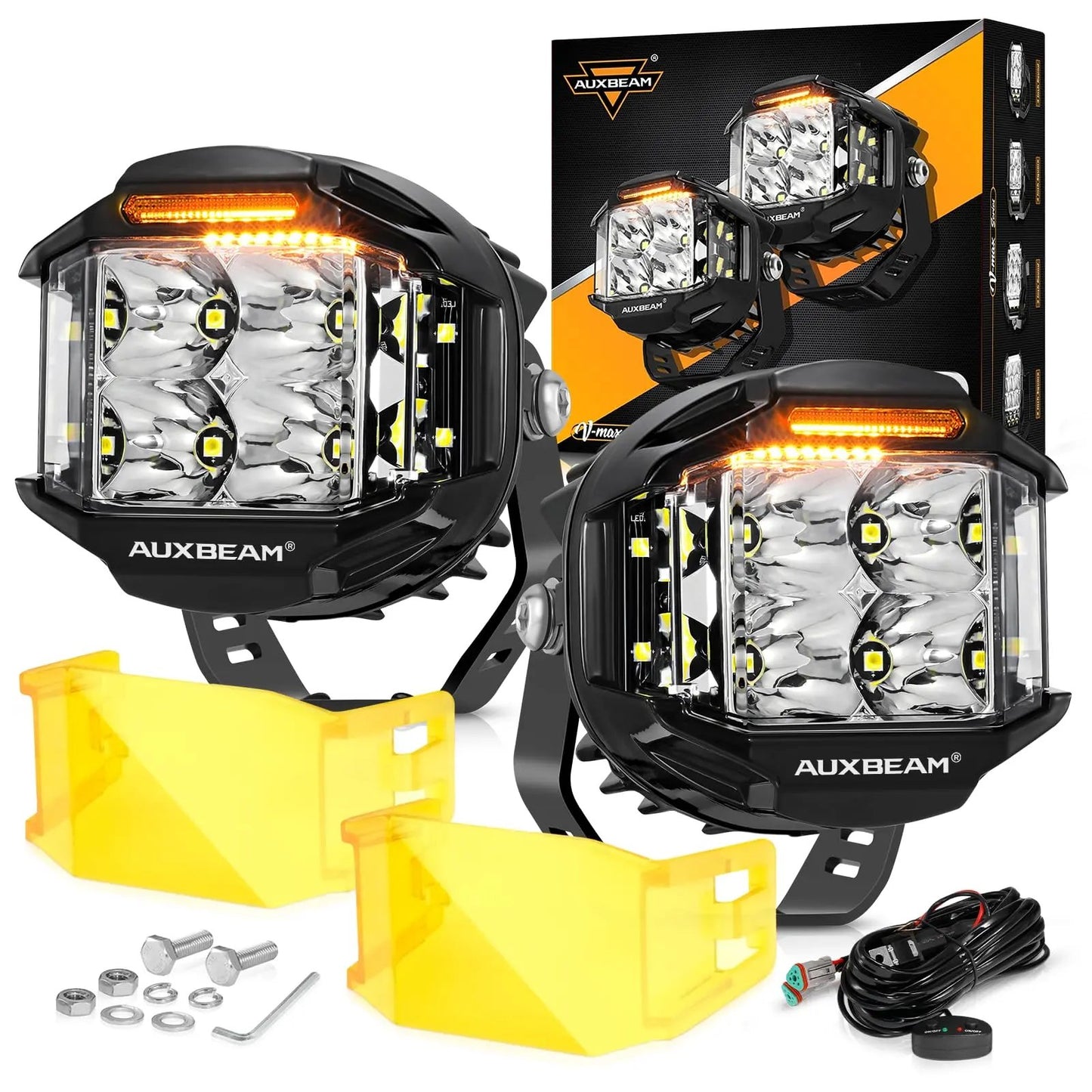 Auxbeam V - MAX Series Led Pods Lights with Amber Covers - SLBSTORE