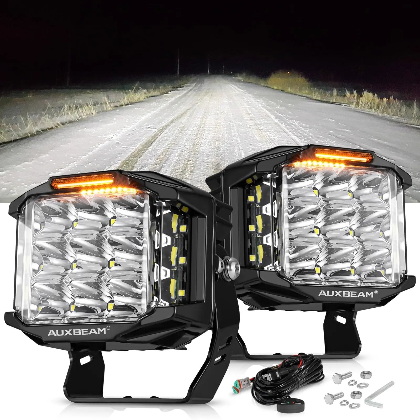 Auxbeam V - MAX Series Led Pods Lights with Amber Covers - SLBSTORE