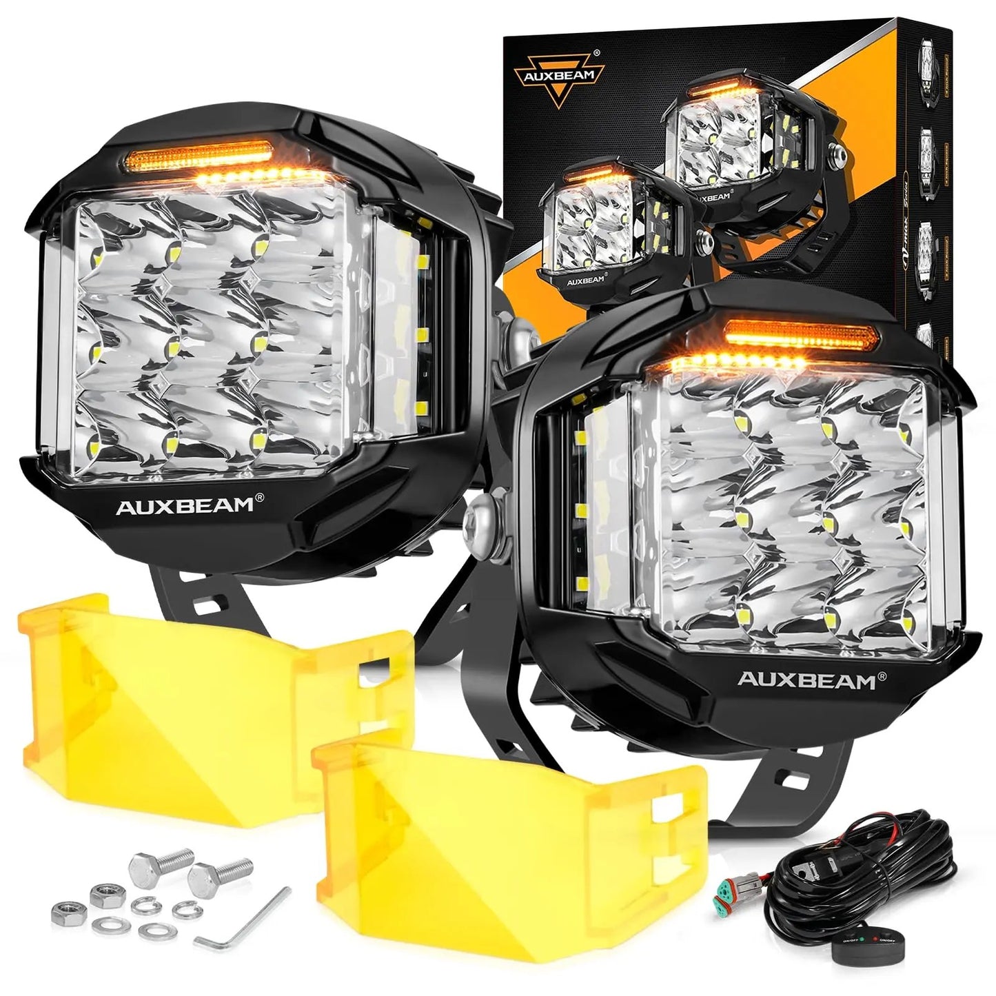 Auxbeam V - MAX Series Led Pods Lights with Amber Covers - SLBSTORE