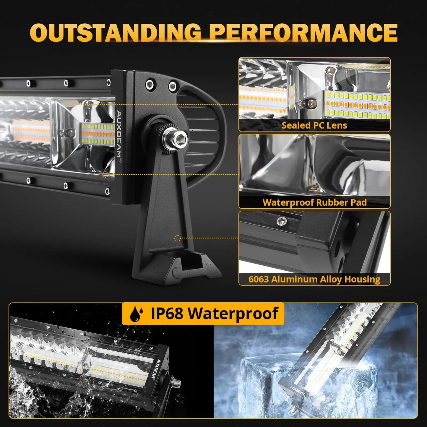 Auxbeam 6 MODES SERIES WHITE&AMBER LED LIGHT BARS 3 INCH/4INCH/7INCH/12INCH/20INCH/22 INCH/30 INCH/42 INCH/50 INCH - SLBSTORE