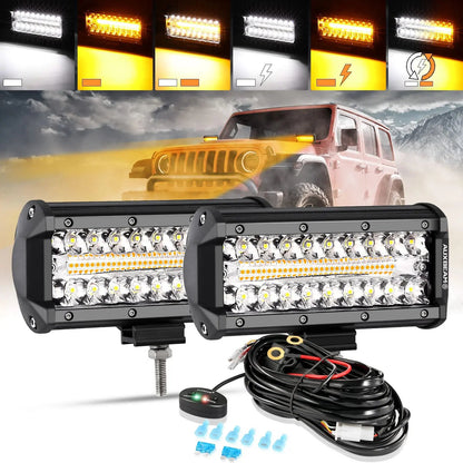 Auxbeam 6 MODES SERIES WHITE&AMBER LED LIGHT BARS 3 INCH/4INCH/7INCH/12INCH/20INCH/22 INCH/30 INCH/42 INCH/50 INCH - SLBSTORE