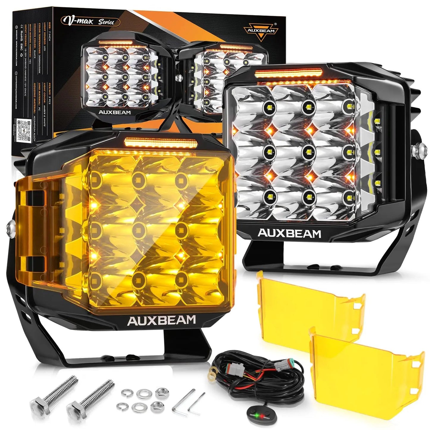 Auxbeam V - MAX Series Led Pods Lights with Amber Covers - SLBSTORE
