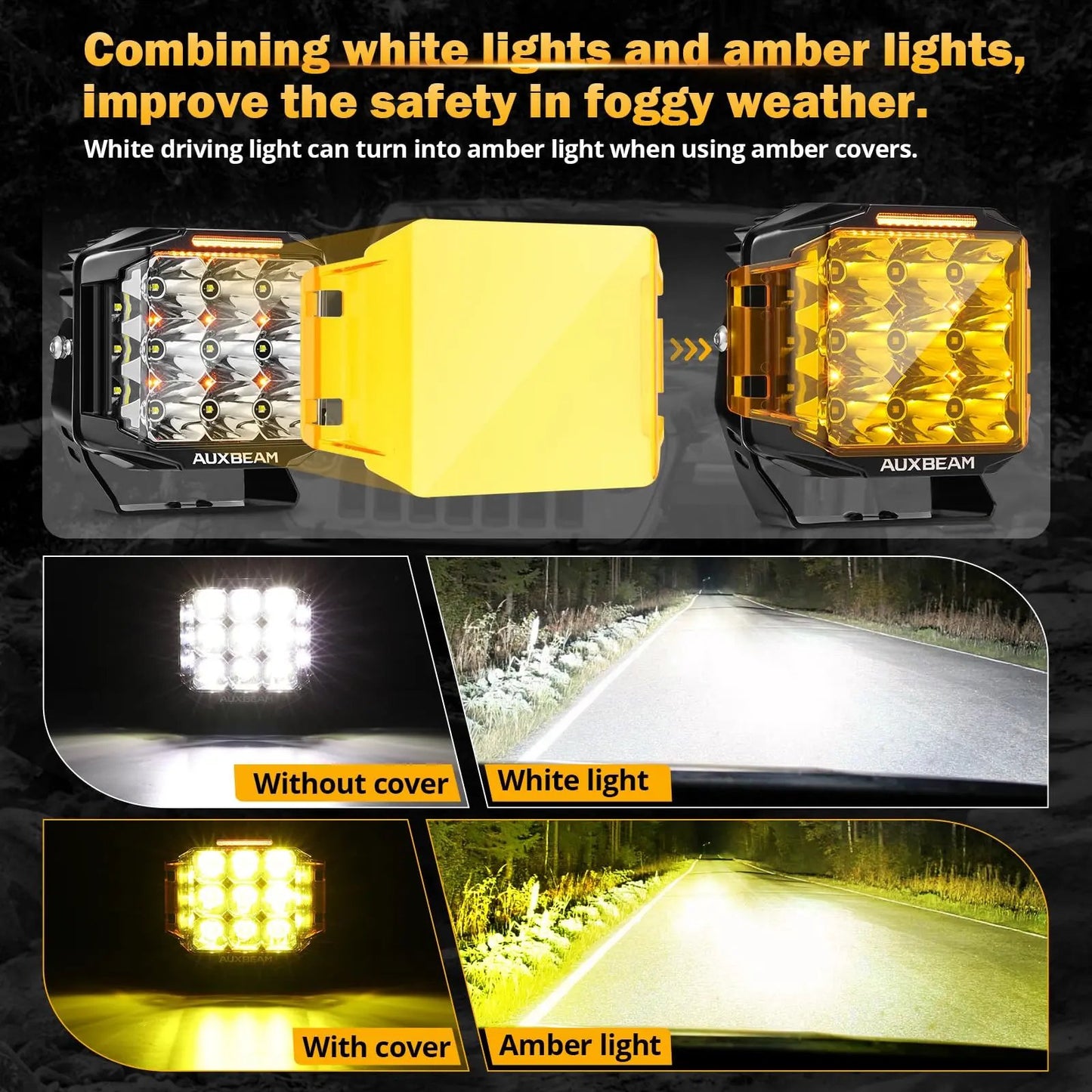 Auxbeam V - MAX Series Led Pods Lights with Amber Covers - SLBSTORE