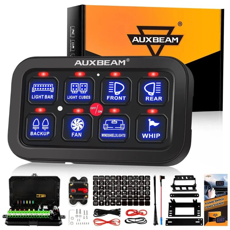 AUXBEAM 8 GANG BA80 LED SWITCH PANEL KIT AUTOMATIC DIMMABLE (ONE-SIDED OUTLET) - SLBSTORE