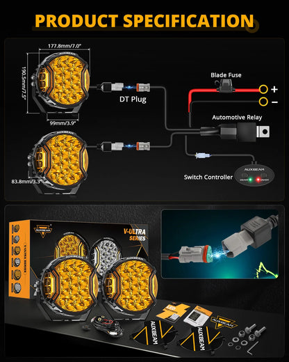 V-ULTRA SERIES | 7 INCH 226W LED SIDE SHOOTER AMBER POD LIGHTS WITH AMBER DRL - SLBSTORE