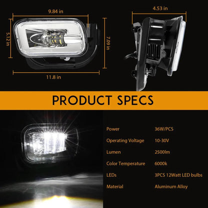 AUXBEAM LED FOG LIGHTS 36W DODGE RAM 1500 2009 - 2012 & RAM 2500/3500 2010 - 2018 (CHROME) - SLBSTORE