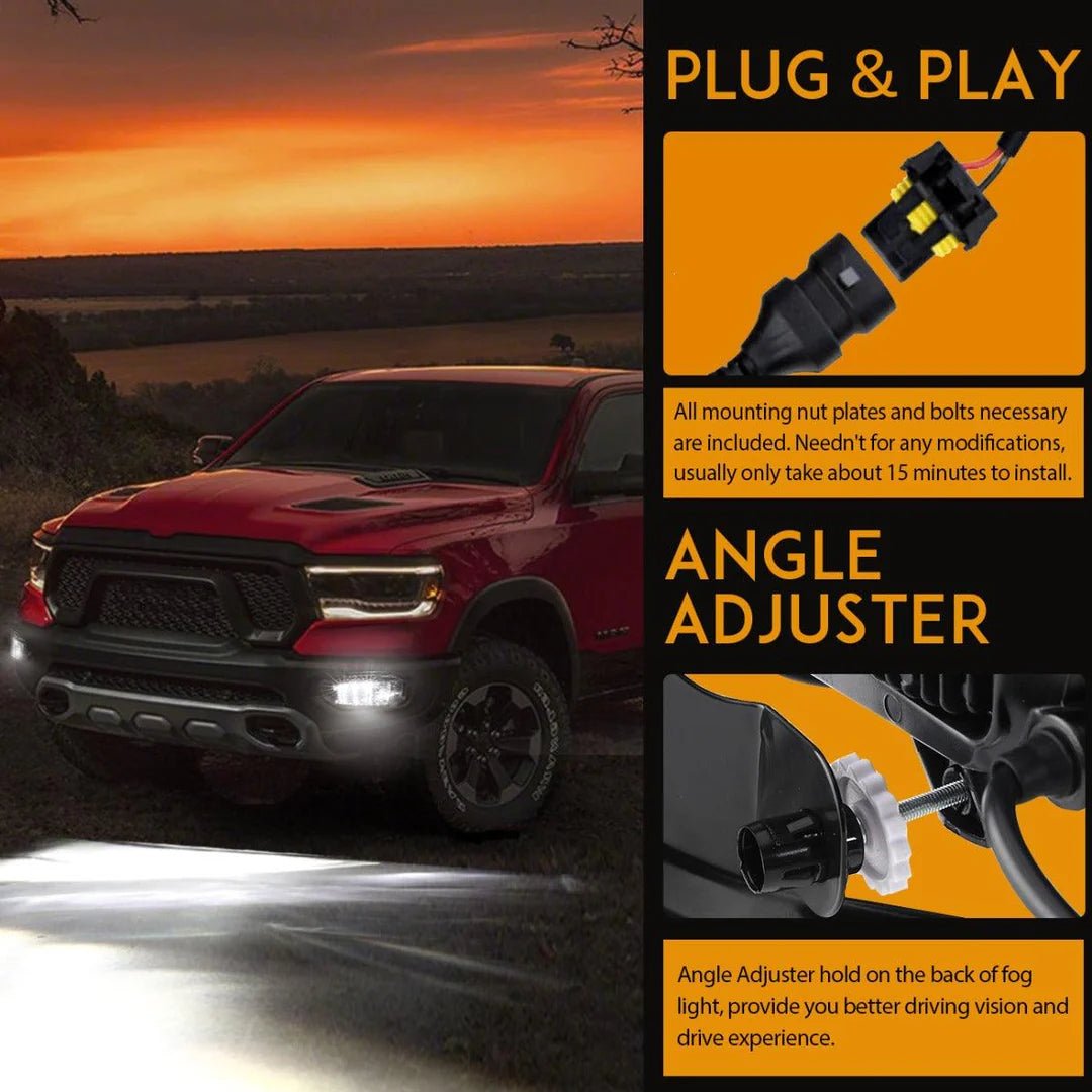 AUXBEAM LED FOG LIGHTS 36W DODGE RAM 1500 2009 - 2012 & RAM 2500/3500 2010 - 2018 (CHROME) - SLBSTORE