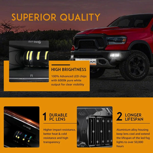 AUXBEAM FOG LIGHTS 36W FOR DODGE RAM 1500 2009 - 2012 & RAM 2500/3500 2010 - 2018 (BLACK) - SLBSTORE