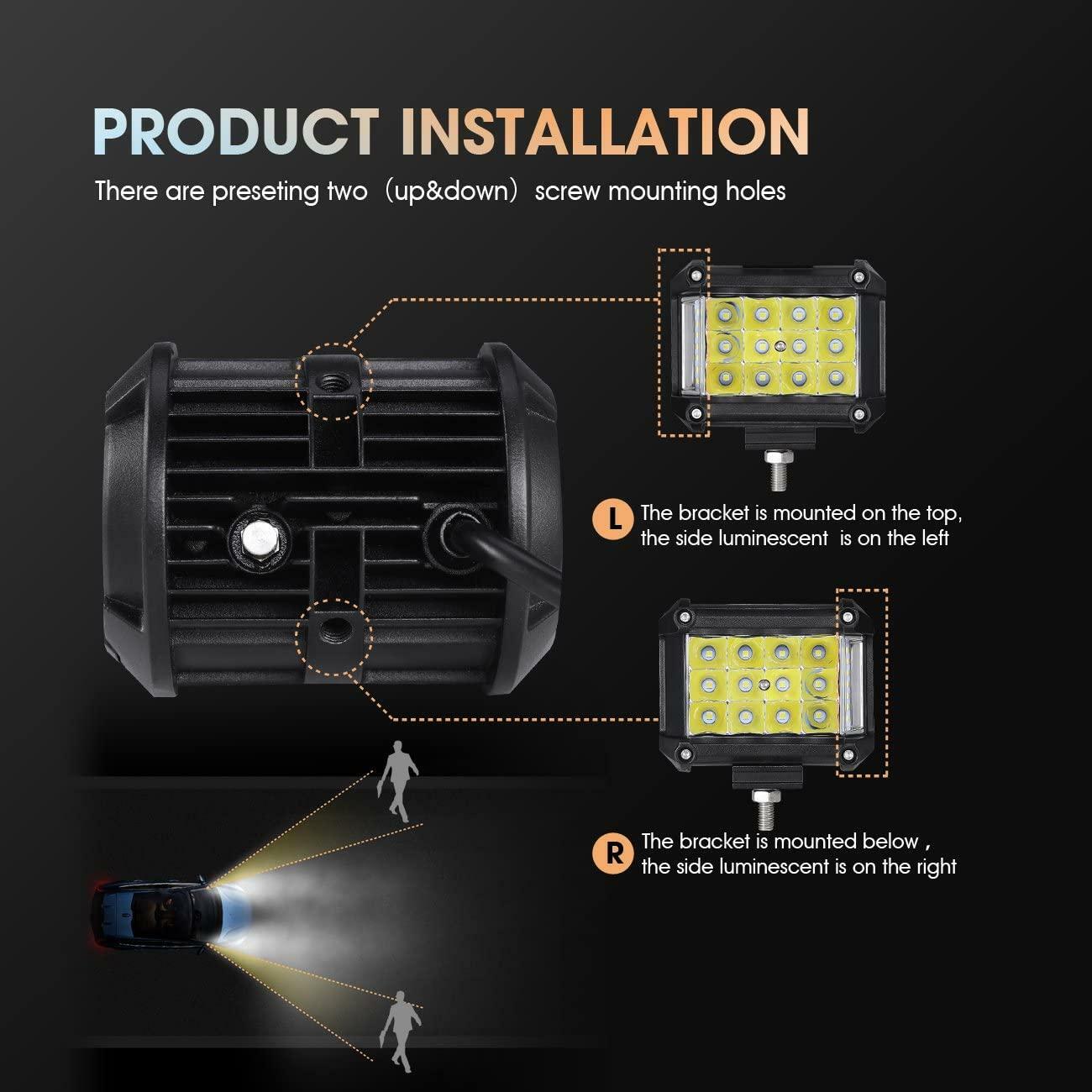 Auxbeam 4" Side Shooter LED Pods 19W Off Road Light Pod Combo Beam - SLBSTORE
